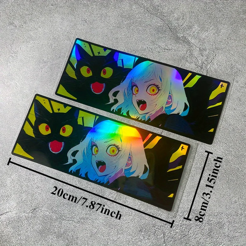 2Pcs Anime Motorcycle Sticker Set Waterproof Neon Cartoon Decals for Motorbike