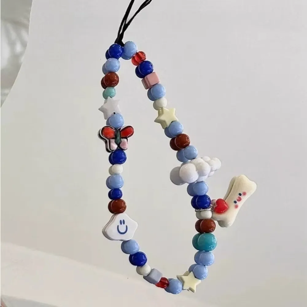 Correa de muñeca para teléfono estilo coreano Ins, bonito hueso de nube, cuentas hechas a mano, cordón antipérdida para todas las fundas de teléfono, bolsa para cámara