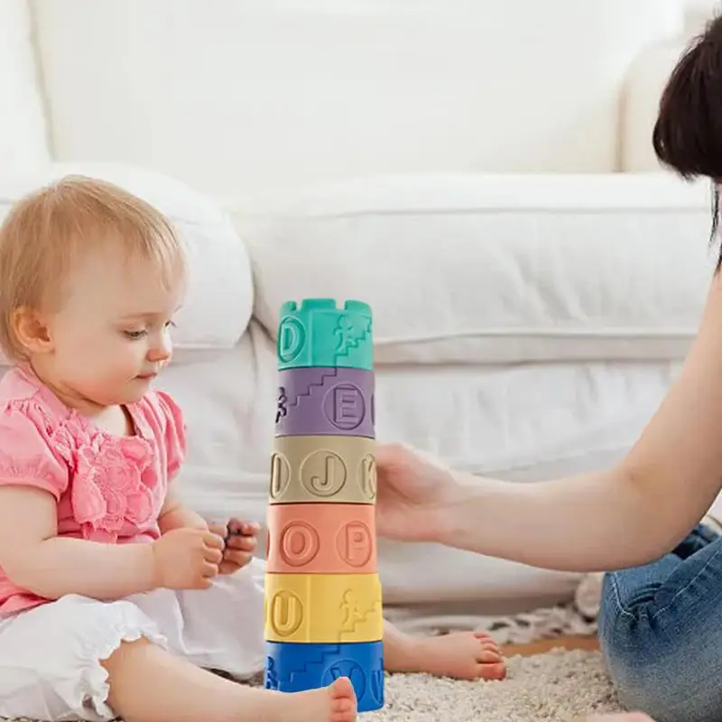 Montessori układanie zabawek interaktywne zabawki do budowania dla dzieci gryzak zabawki Montessori umiejętności motoryczne