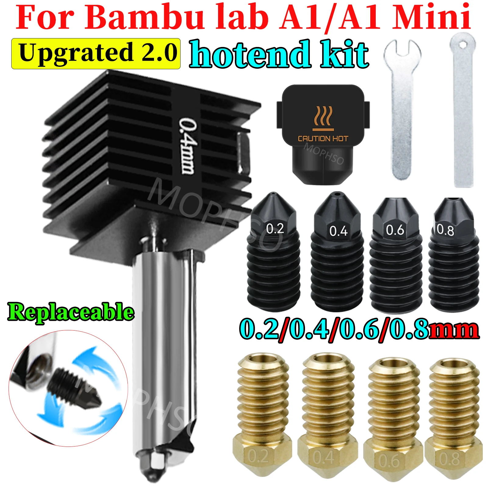 Upgrade 2.0 Hotend For Bambu Lab A1 Nozzle Bambu Lab A1 Mini Nozzle Kit Brass Hardened Steel  Nozzle For Bambulab A1 V2 Hotend