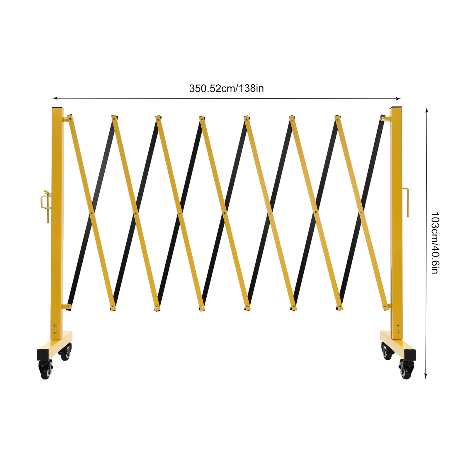 Durable Folding Security Gate with Aluminum Alloy & Iron, Expandable Design, 11.5*3.3ft Size, 4 Wheels, Easy Storage &