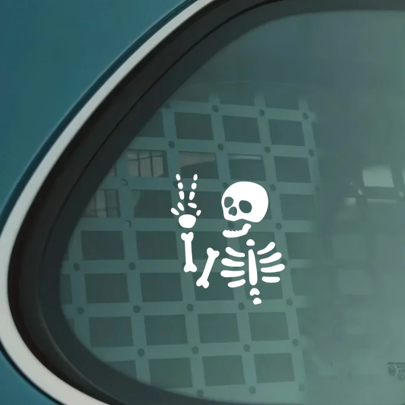 2pcs 2D Flat Funny Skeleton Peace Sign Vinyl Sticker, Waterproof Decal for Car Window Motorcycle Laptop Decor, Holiday Gift