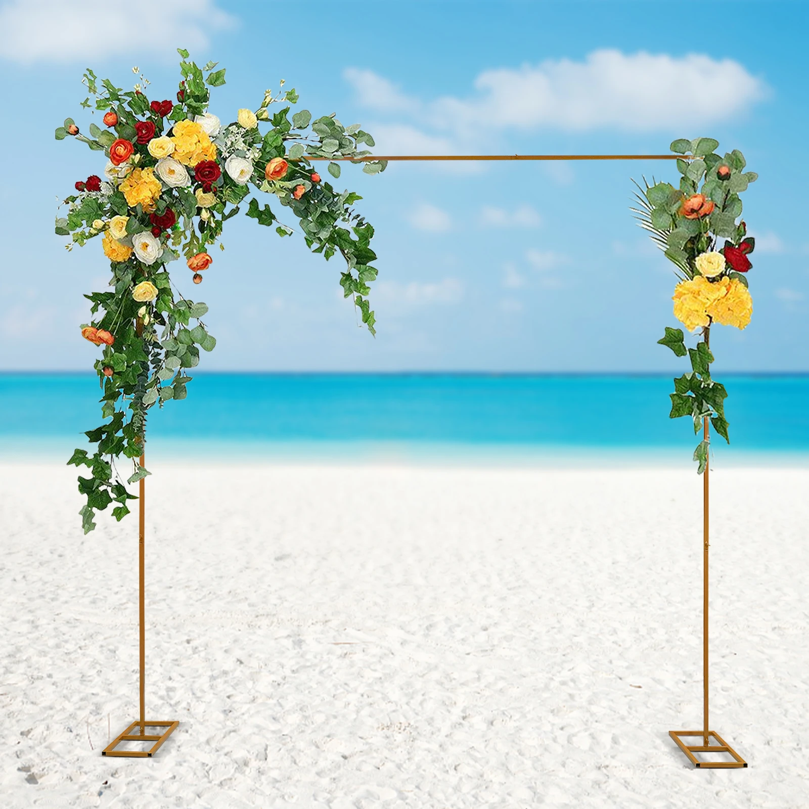 Square Iron Arch Backdrop Stand with Bases 9.8Ft x 9.8Ft Adjustable Height Mustard Yellow for Wedding Party