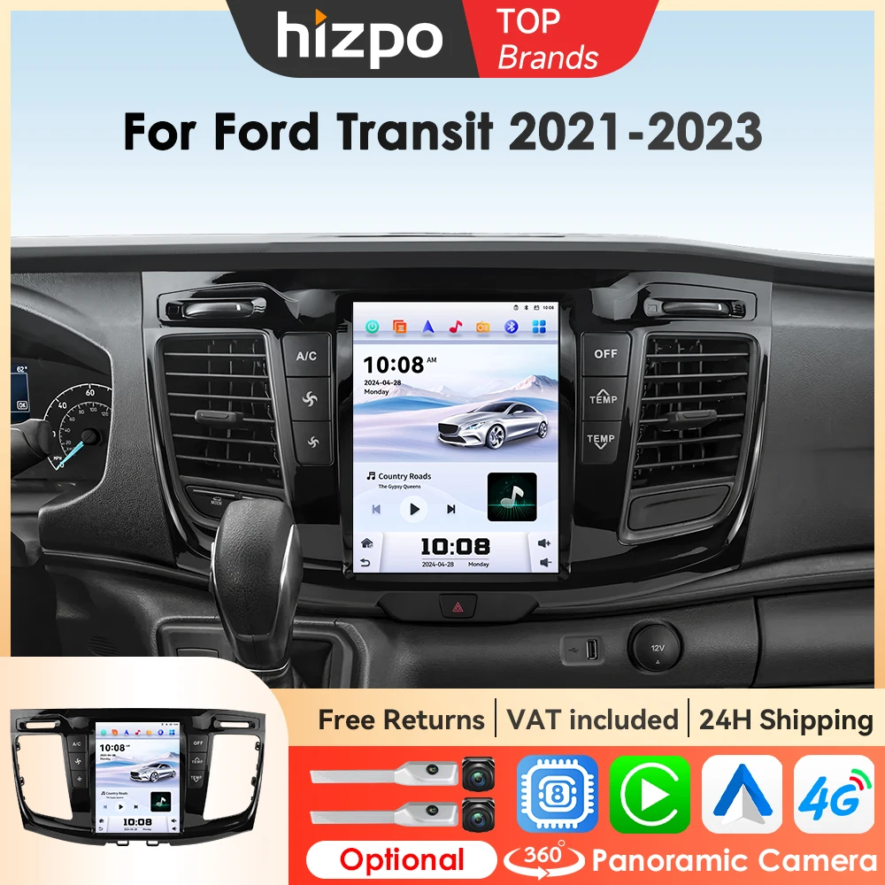 Hizpo 9.7'' Autoradio Wireless Carplay WIFI + 4G per Ford Transit 2021-2023, Lettore Multimediale Video, Stereo con Telecamera 360°, 8Core DSP