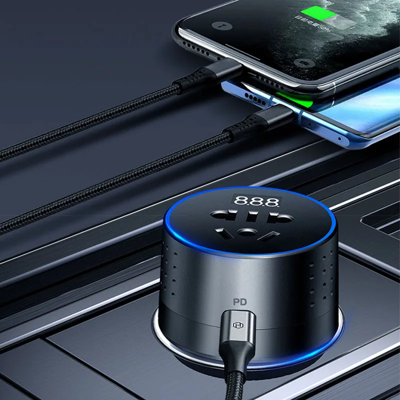 인버터 차량용 충전기, USB 소켓 차량용 충전 어댑터, 자동 전력 컨버터 컨버터, 12V, 220V, 110V, PD C타입, QC3.0, 24V, 220V