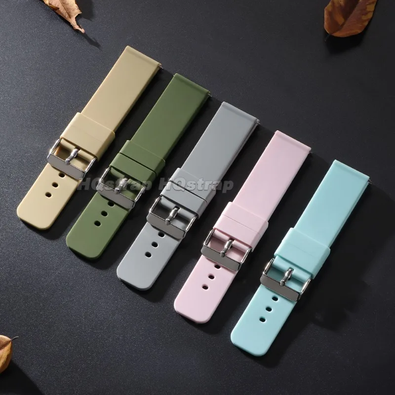 10/12/14/15/16/18/19/20/21/22/24mm Soft Silicone Watch Band Waterproof Rubber Strap Quick Release Bracelet Replacement Wristband