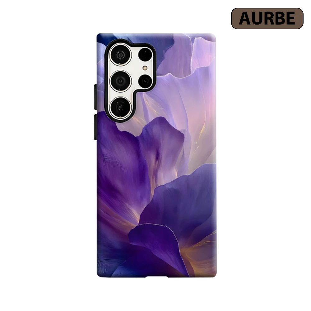 Purple Silk Petals Phone Case for Samsung Galaxy S26 S25 Ultra S24 S23 Ultra Plus Shockproof Double Layer Tough Back Cover