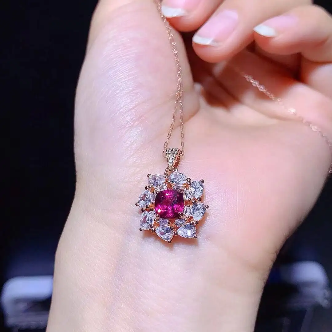 KJJEAXCMY New Jewelry Natural Women's Garnet Pendant 925 silver inlay Colorful and splendid Crystal pure fire flash explosion
