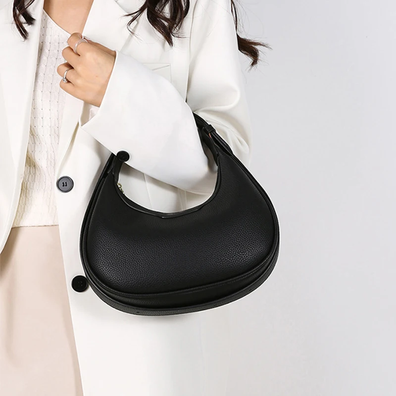 

Модная сумка в форме полумесяца, женская мягкая сумка из искусственной кожи под мышками, женская сумка через плечо на молнии, однотонные дорожные сумки