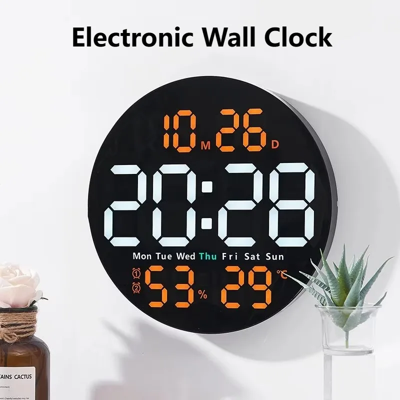 Minimalist Round Electronic Wall Clock Multifunctional Silent Home Clock Temperature Humidity for Living Room Decor 5501