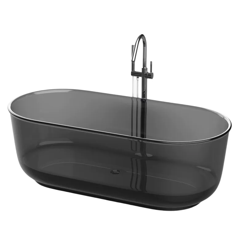 Foshan Factory Made High Quality Soaking Bathtub Transparent Resin Freestanding Bathtub Dark Grey Clear Bathtub Fashion
