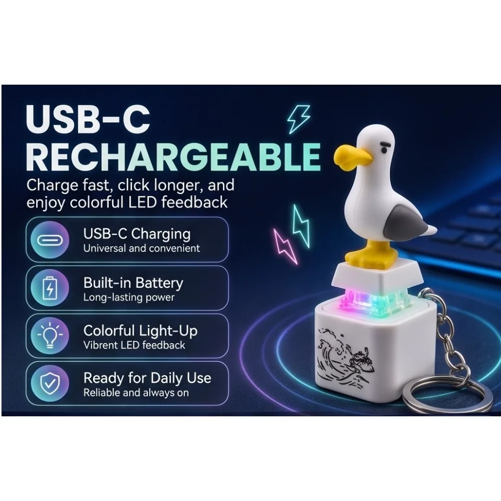 2026-//Seagull Mine Keychain, USB Clicky Keyboard Fidget Button, LED Sound Keychain