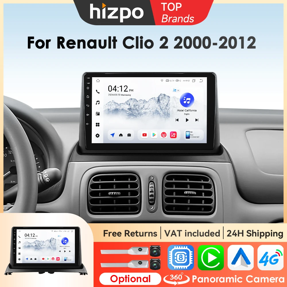 Hizpo Android Auto Autoradio Multimediale Per Renault Clio 2 2000 - 2012 Lettore Video WIFI Carplay Autoraido Navigazione GPS 9 4G
