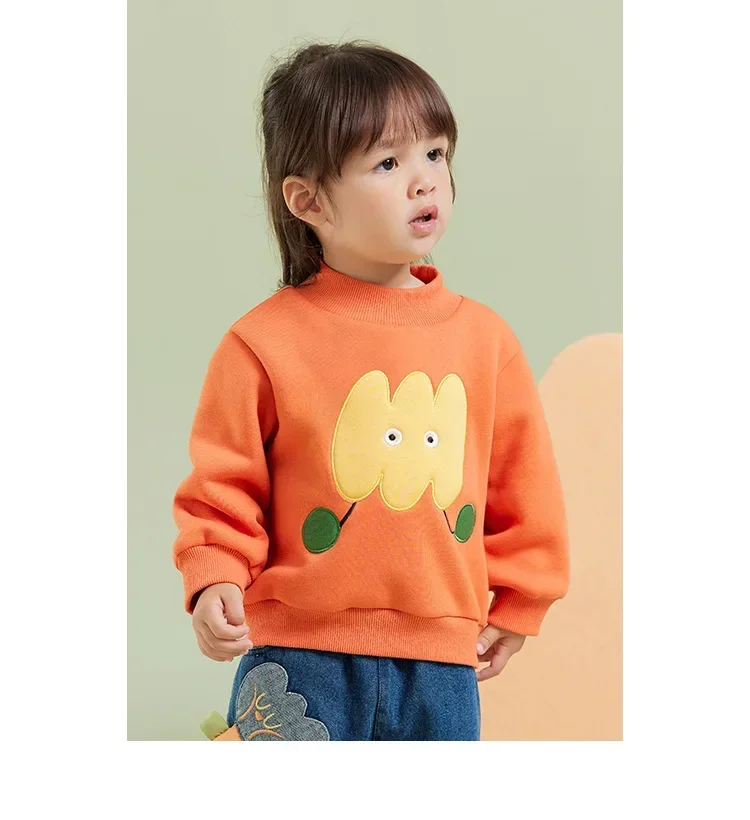 New Arrival All Match Baby Boys Girls Sweaters Solid Color Cartoon Print Pullover Shirts Sweatshirts Kids Outwears