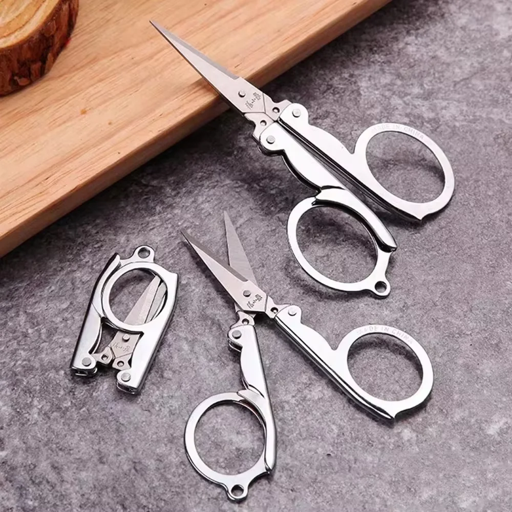 1/2Pcs Stainless Steel Folding Pocket Scissors Multifunctional  Folding Small Scissors Household Mini Thread Cutting Nail Tools