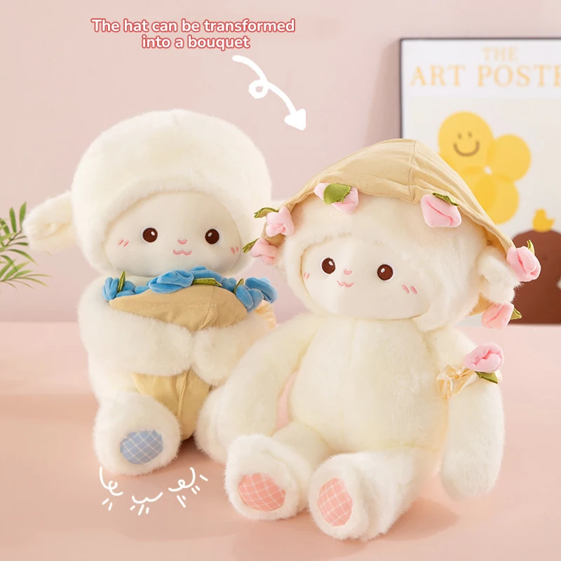 

30/45CM Kawaii Rose Little Lamb Plush Toy With Hat Cute Hand Bouquet Sheep Doll Adorable Kids Toys Girl Valentine's Day Gifts
