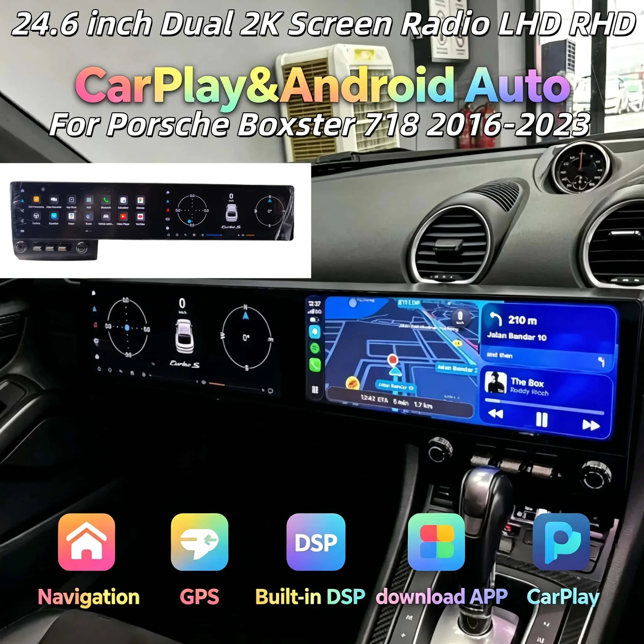 

LHD RHD Multimedia Player CarPlay For Porsche Boxster 718 2016-2023 Android GPS Navi Stereo Bluetooth 5.0 Head unit HiCar