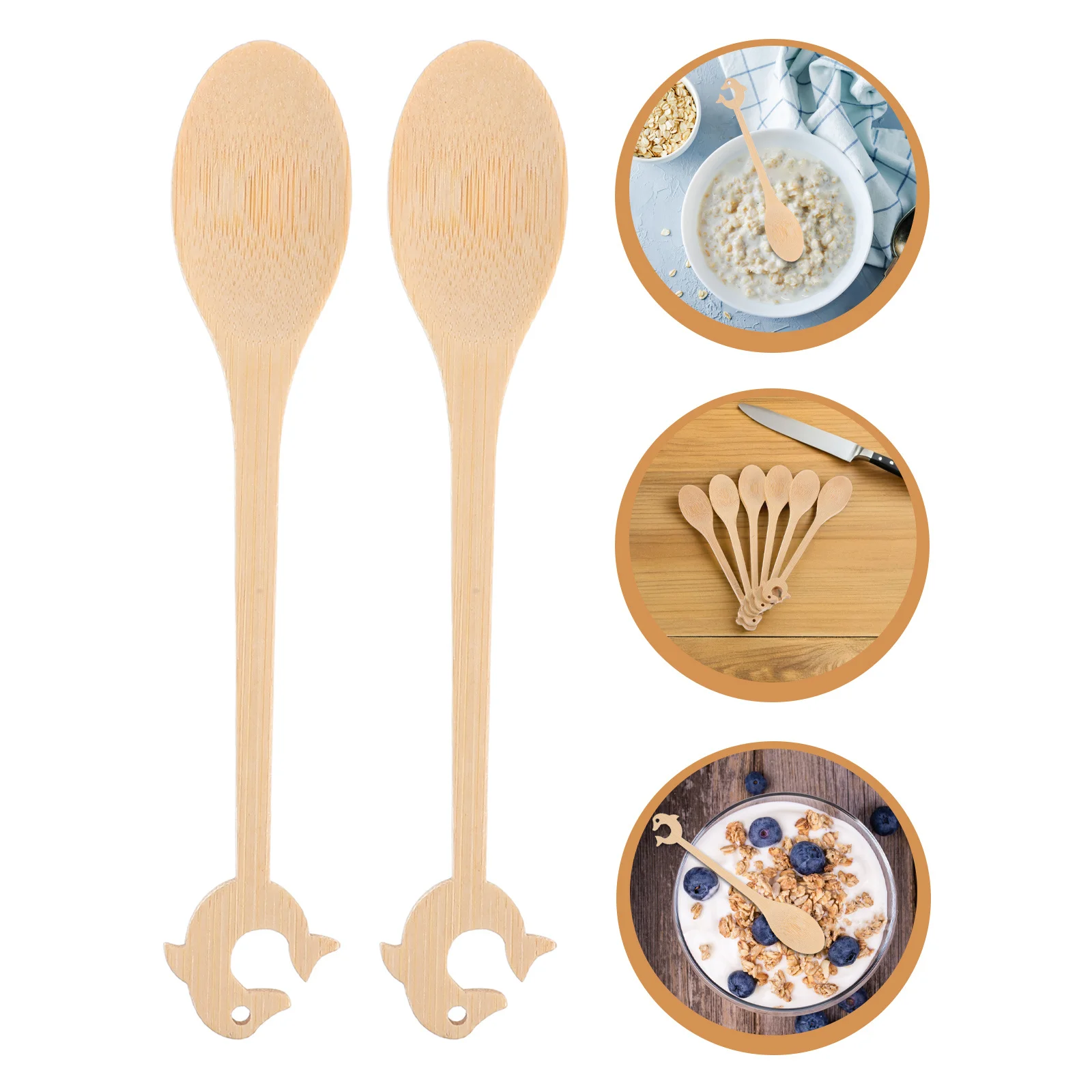 

6Pcs Bamboo Multiuse Spoons Small Wooden Cartoon Design for Ice Cream Coffee Dessert Stirring Condiments Honey Sugar Jam