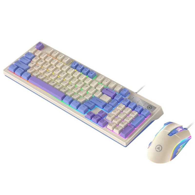 

2025 new Km800 customized gaming keyboard and mouse set, color blocked wired illuminated desktop 98 key keyboard and mouse set