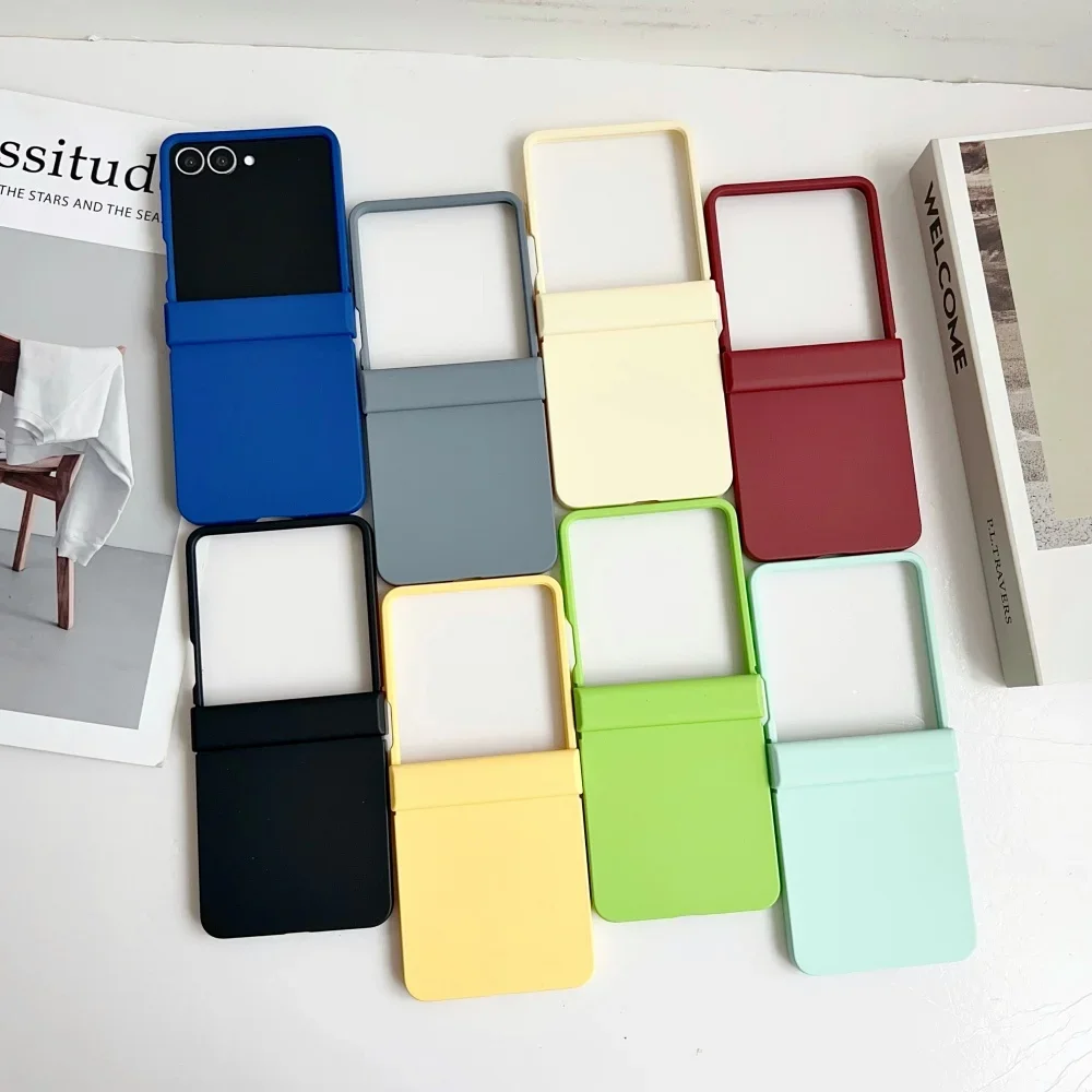 Matte Skin Texture Candy Color Hinge Phone Case For Samsung Galaxy Z Flip 8 7 FE 6 5 4 3 Slim PC Shockproof Protector Hard Cover