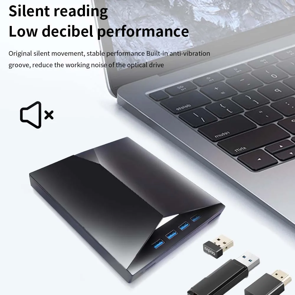 TISHRIC Type C USB External DVD CD Drive 6 In 1 4 Ports USB TF SD Card Reader External CD DVD Burner Reader Write For PC Desktop