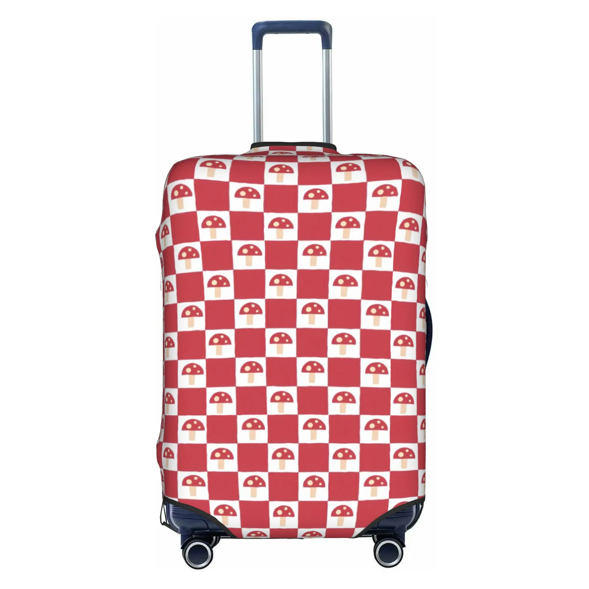 Red Mushrooms Checkered Travel Luggage Cover Washable  Suitcase Cover Protector Fit 18-32 Inch