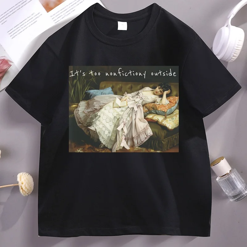 

Too Nonfictiony Outside T-Shirt Booktrovert Tshirt Book Lover Tee Fiction Reader Clothes Unisex Short Sleeve Printed Tshirts