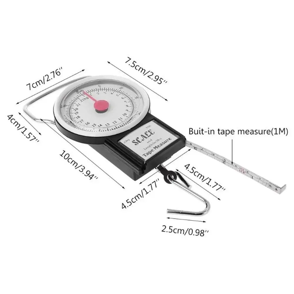 22kg Portable Mini Dial Luggage Scale Bag Weight Blance Baggage Suitcase Travel Scales Tape Measure Portable Hook Libra