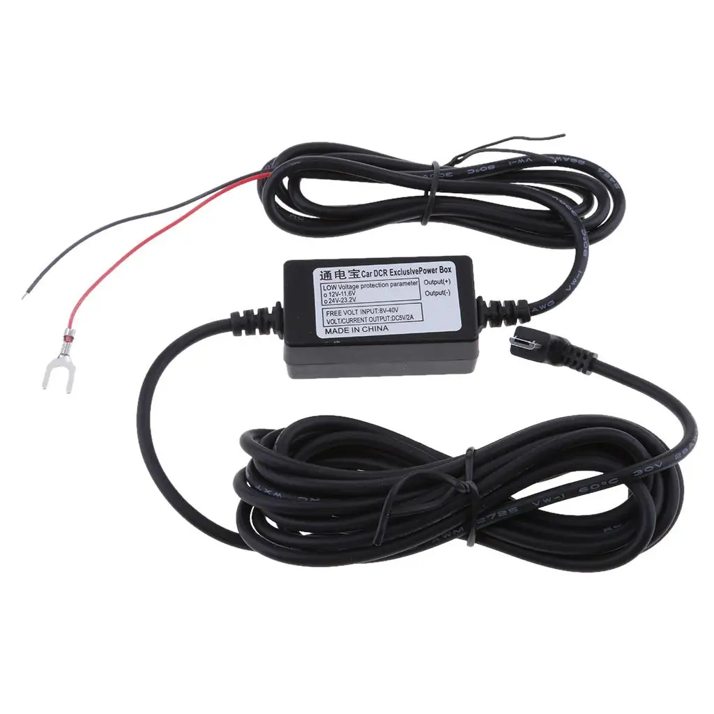 Car DVR Exclusive Power Box Adapter DC Power 90° Left Micro USB Cable 3.5m 12V to 5V Universal