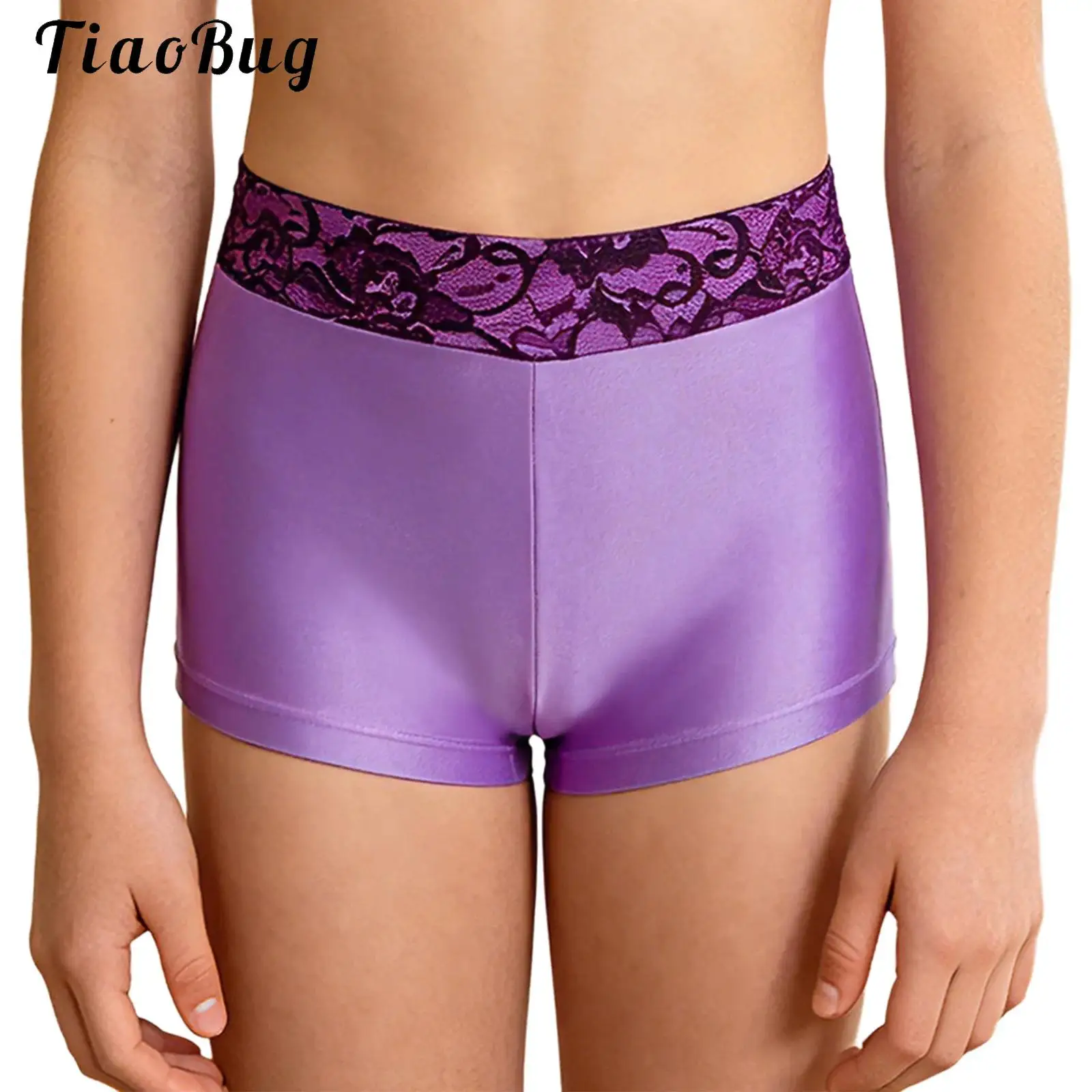 

Kids Girls Dance Shorts Lace Elastic Waistband Gymnastics Hot Pants Figure Skating Short Pants Bottoms