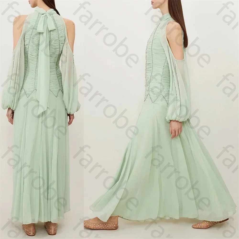 Изысканное платье для выпускного вечера по индивидуальному заказу, шифоновое плиссированное драпированное платье трапециевидной формы со стразами и высоким воротником, платья миди, вечернее платье для женщин