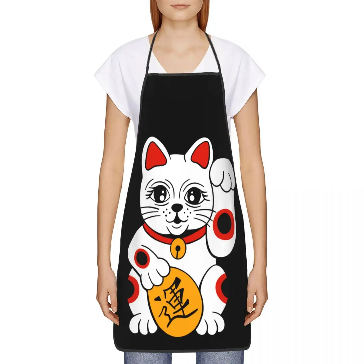 Japanese Maneki Neko Waving Lucky Cat Funny Aprons Women Men Unisex Kitchen Chef Bib Tablier Cuisine Cooking Baking Painting