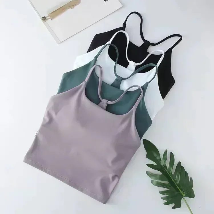 Lemon Women Gym Sport Crop Tank Top Sling Movable Y-line Sports Yoga Vest Summer Outdoor Jogging Fitness Vest Bra with Chest Pad