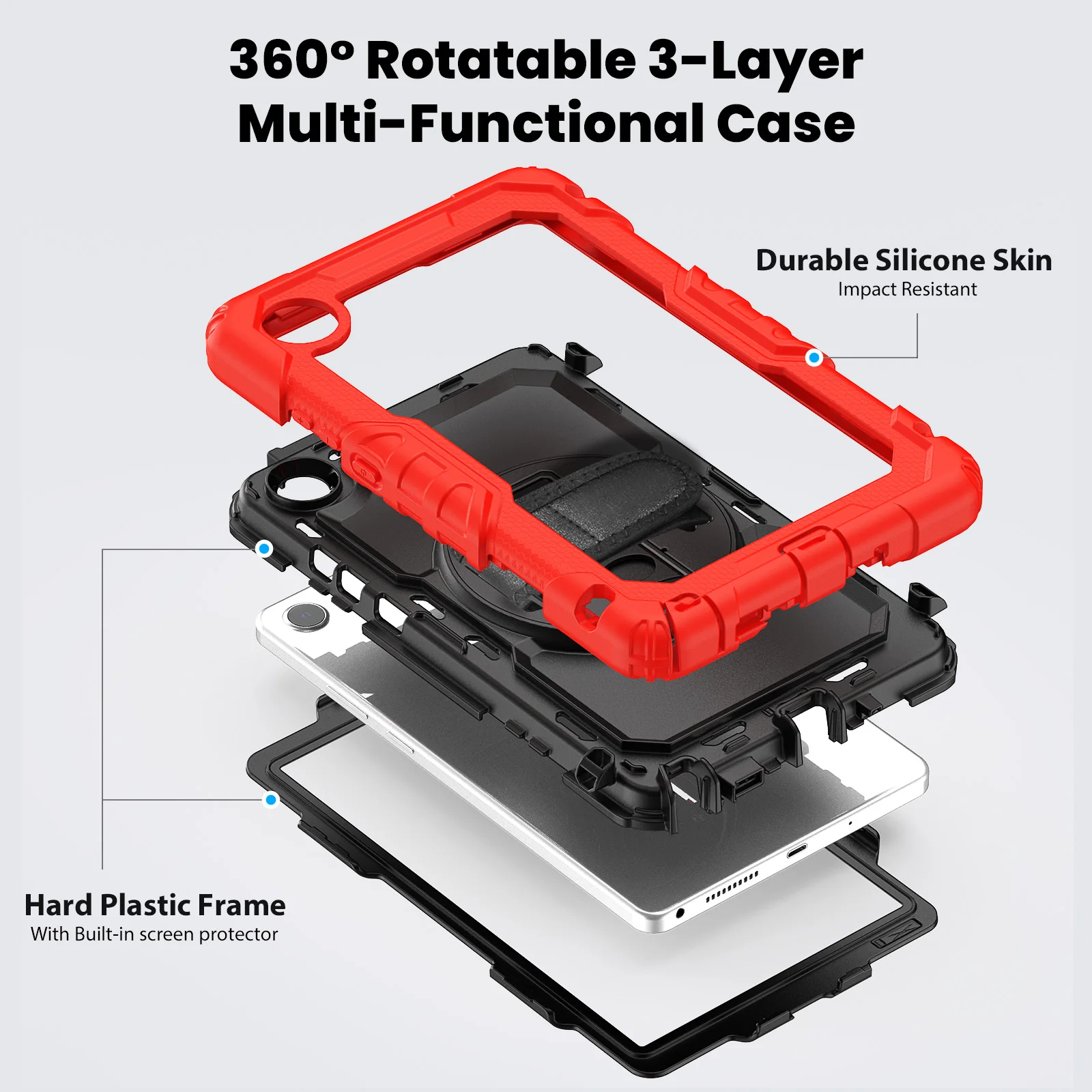 Rugged Hybrid Case For Lenovo Tab One (K9) 2025 8.7 inch Model TB305FU 360 Rotating Stand Cover With Screen Protector Shockproof