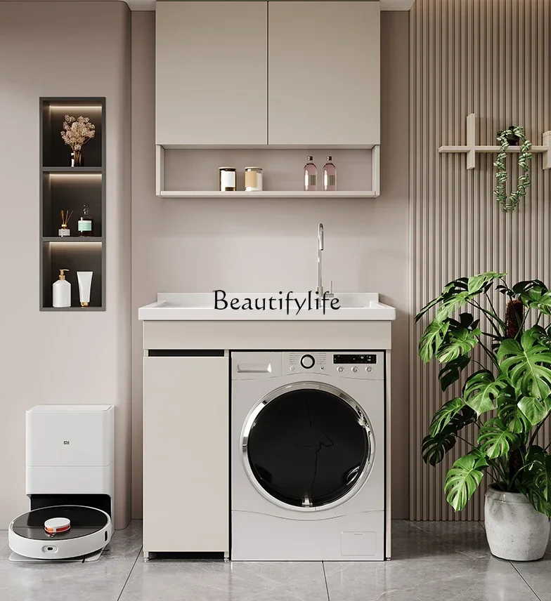 

Apartment Washing Machine Cabinet Combination Balcony Washstand Integrated Counter Basin Corner Cutting with Washboard Slot