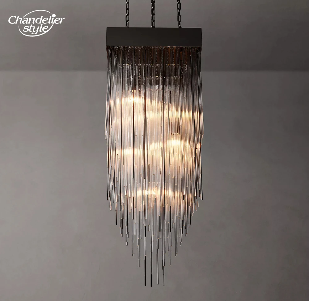 Modern Glass Chandelier Raindrop LED Cascada Square Chandeliers Bedroom Living Room Dining Room Pendant Lights