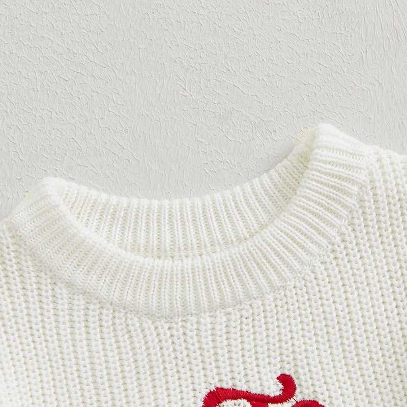 VISgogo 0-3 Years Baby Boy Girl Christmas Sweater Letter Embroidery Long Sleeve Crew Neck Pullover Knit Tops for Fall Winter