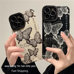 INS Retro Butterfly Silicone Phone Case For iPhone 11 12 13 14 15 Pro Max X XS XR 7 8 Plus SE Mini Soft Shockproof Full Cover