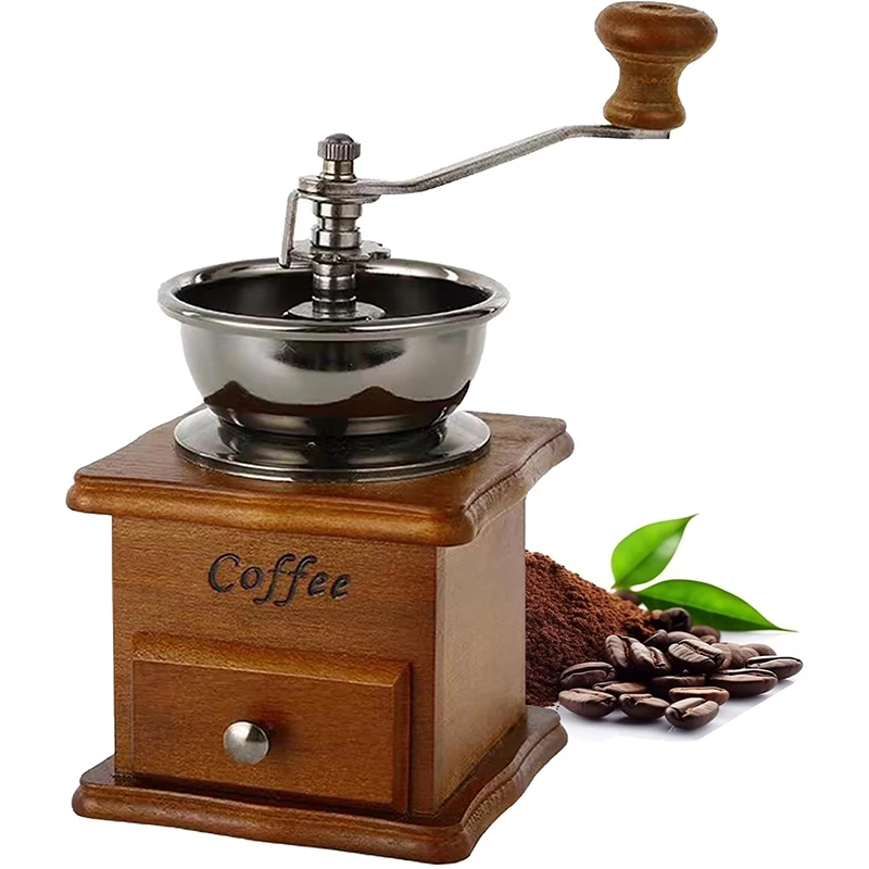 Molinillo de café Manual de madera, molinillo de café con manivela de cerámica antigua Vintage con molinillo de café de madera de estilo Retro YY150