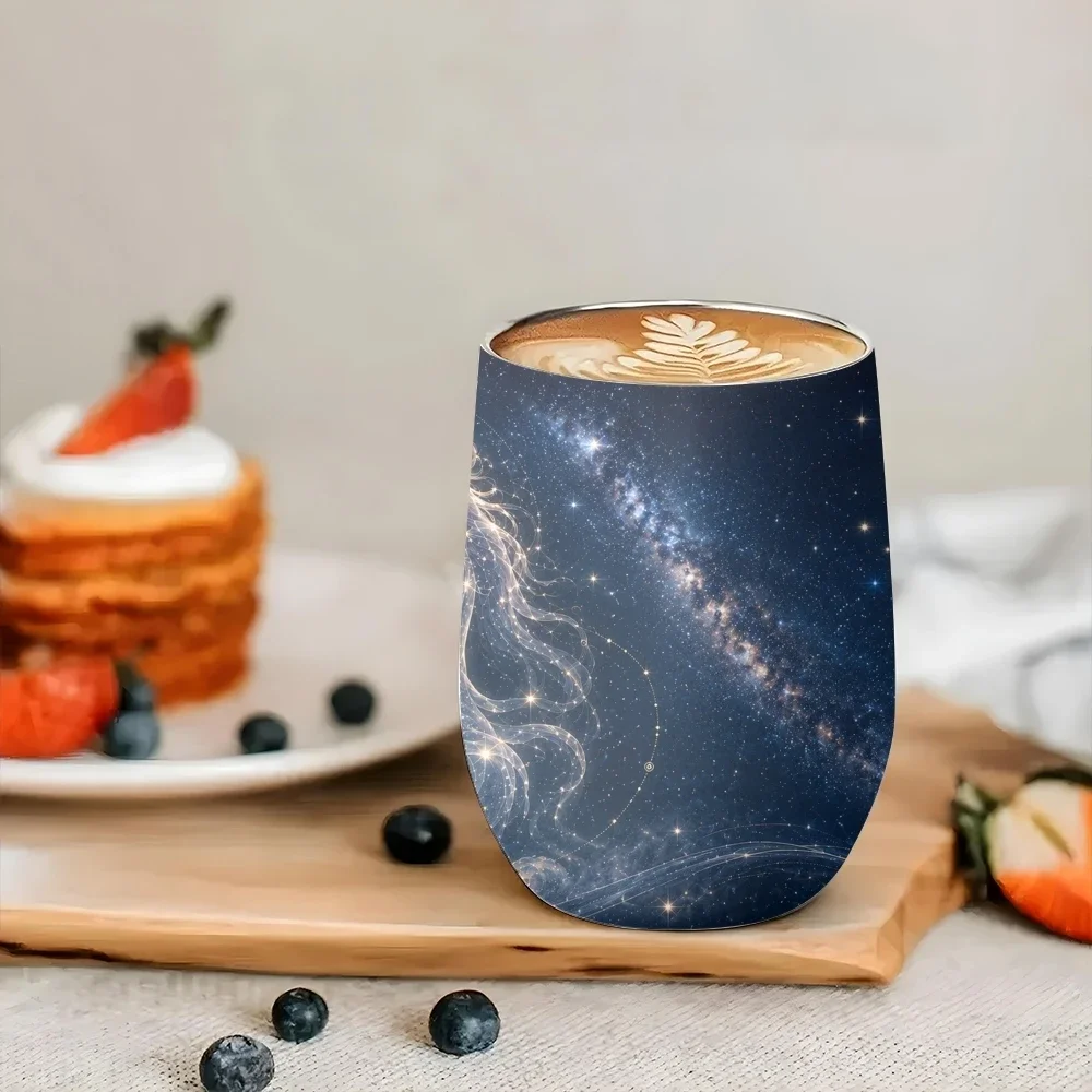 1-6 Simple Twelve Zodiac Signs Vacuum Flasks 12oz Eggshell Cup with Lid, Portable Coffee Cup for Travel Office Mug