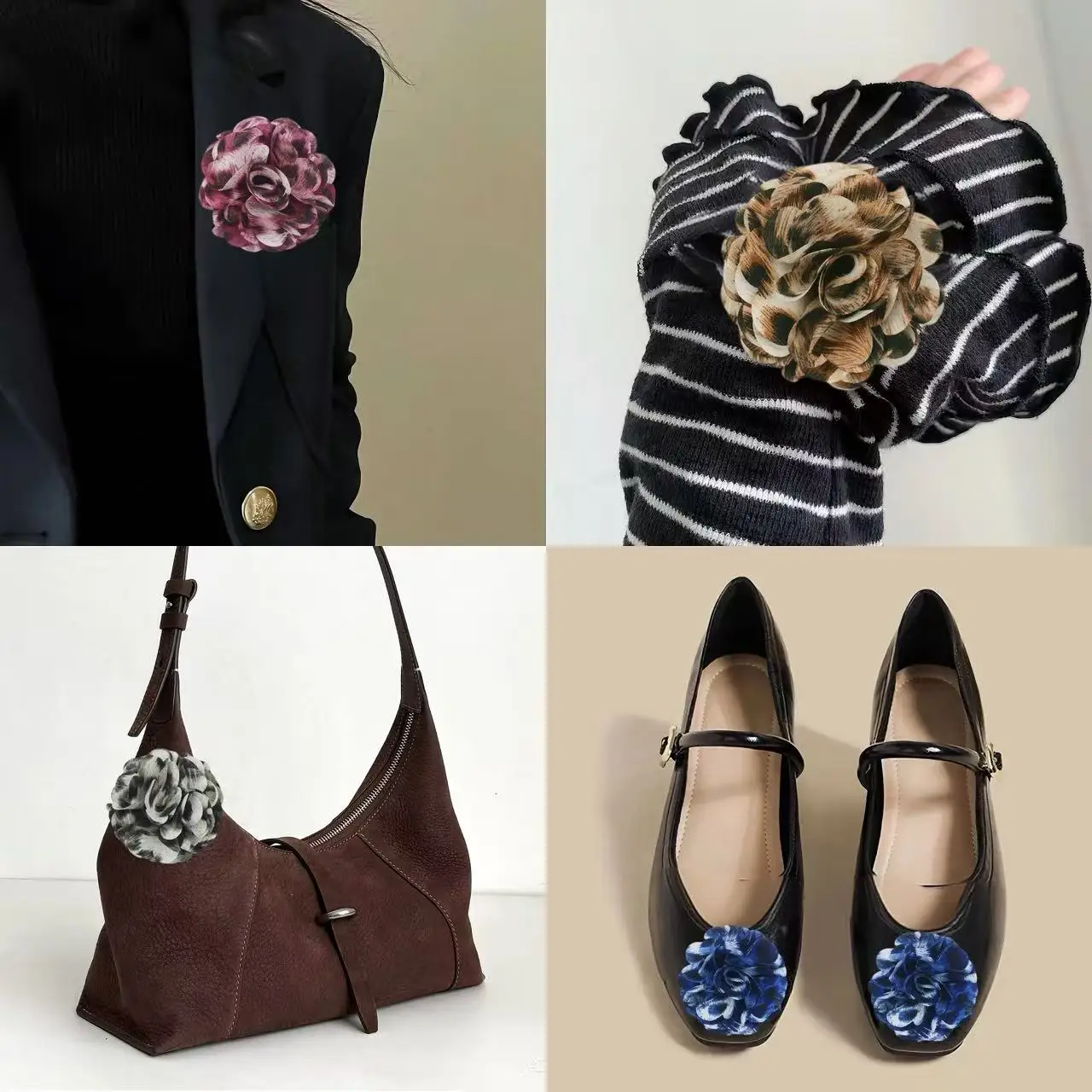 2PCS Vintage Leopard Print Fabric Roses, 8cm Large DIY Floral Embellishments for Hairpins, Hats, Bags, Shoes & Phone Cases