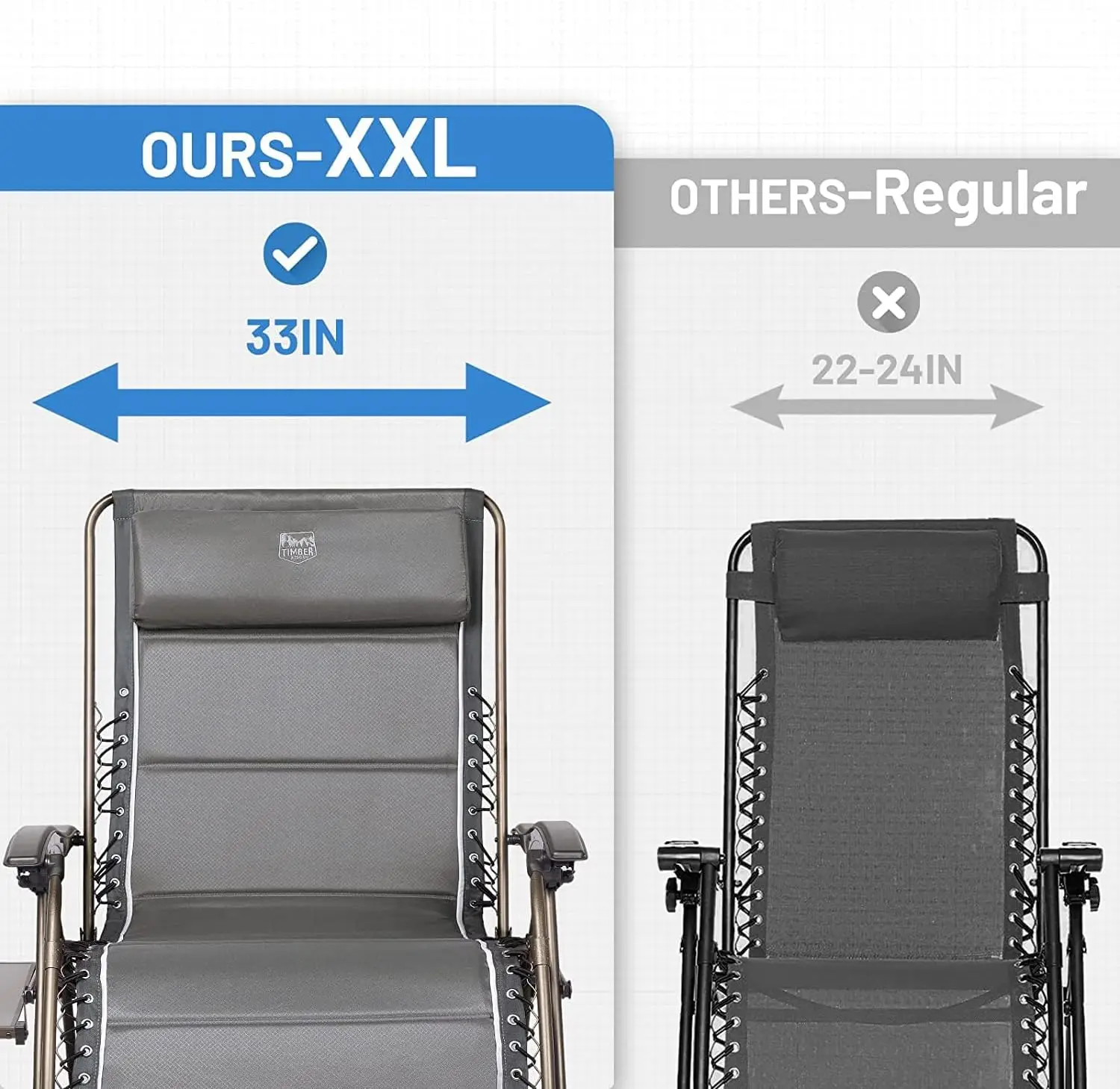 Timber Ridge Oversized Zero Gravity Chair, 33In Wide Xxl Zero Gravity Reclining Chair With Side Table, Full Padded Lounge Chair