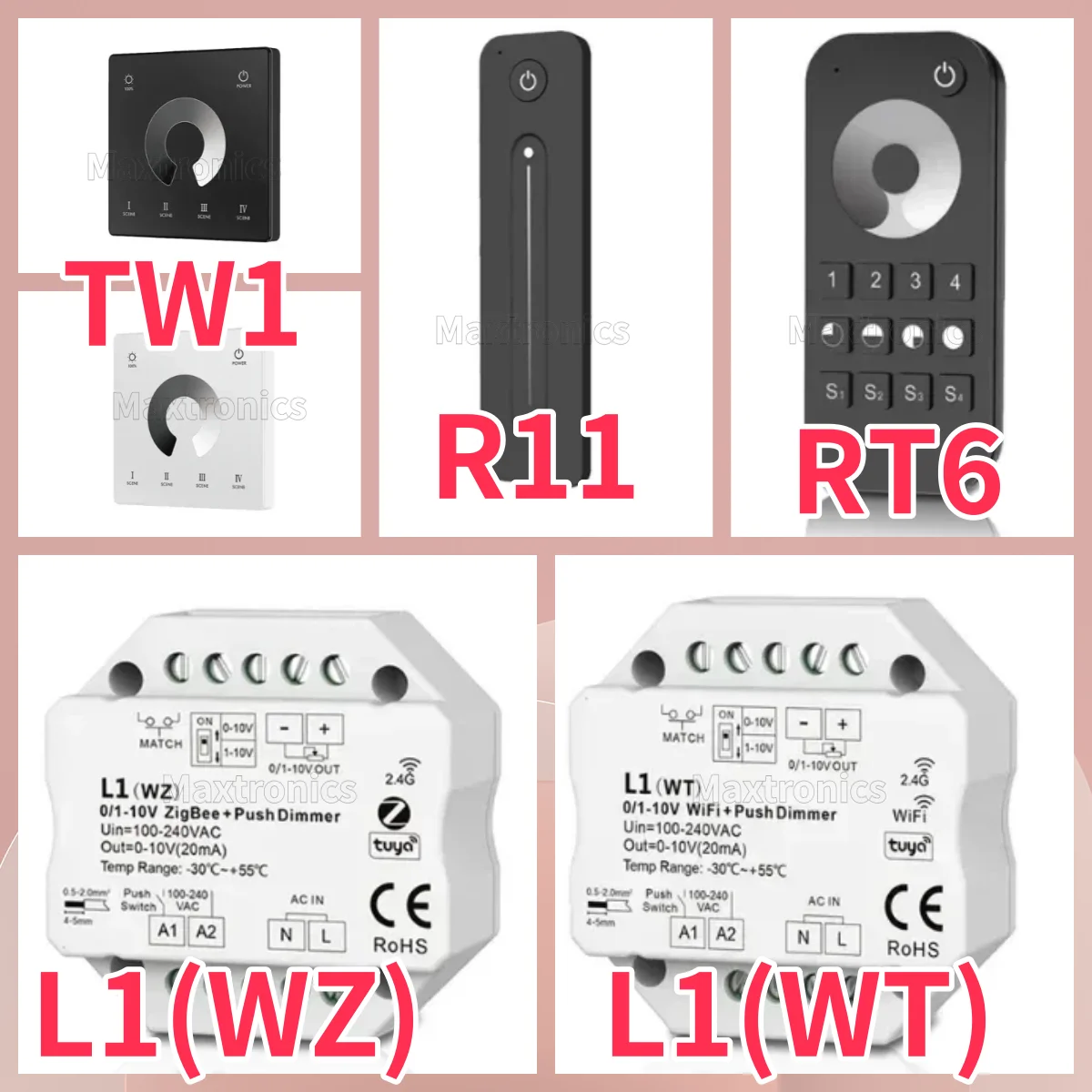 

R11/L1(WT)/L1(WZ)/RT6/TW1 Zigbee 0/1-10V LED Dimmer Controller Push Dimmer Smart Life APP Control 110V 220V 230VTuya Smart WiFi