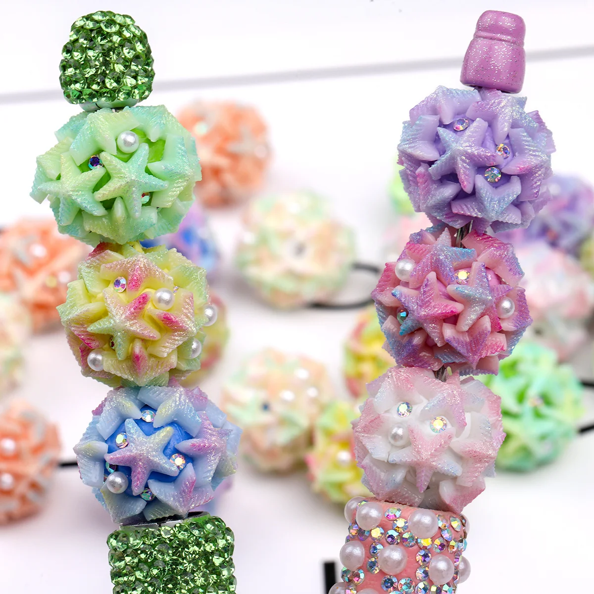 4/9pcs Random Color Starfish Cluster Acrylic Beads 20mm Loose Spacer Beads For Bracelet Jewelry DIY Craft Making