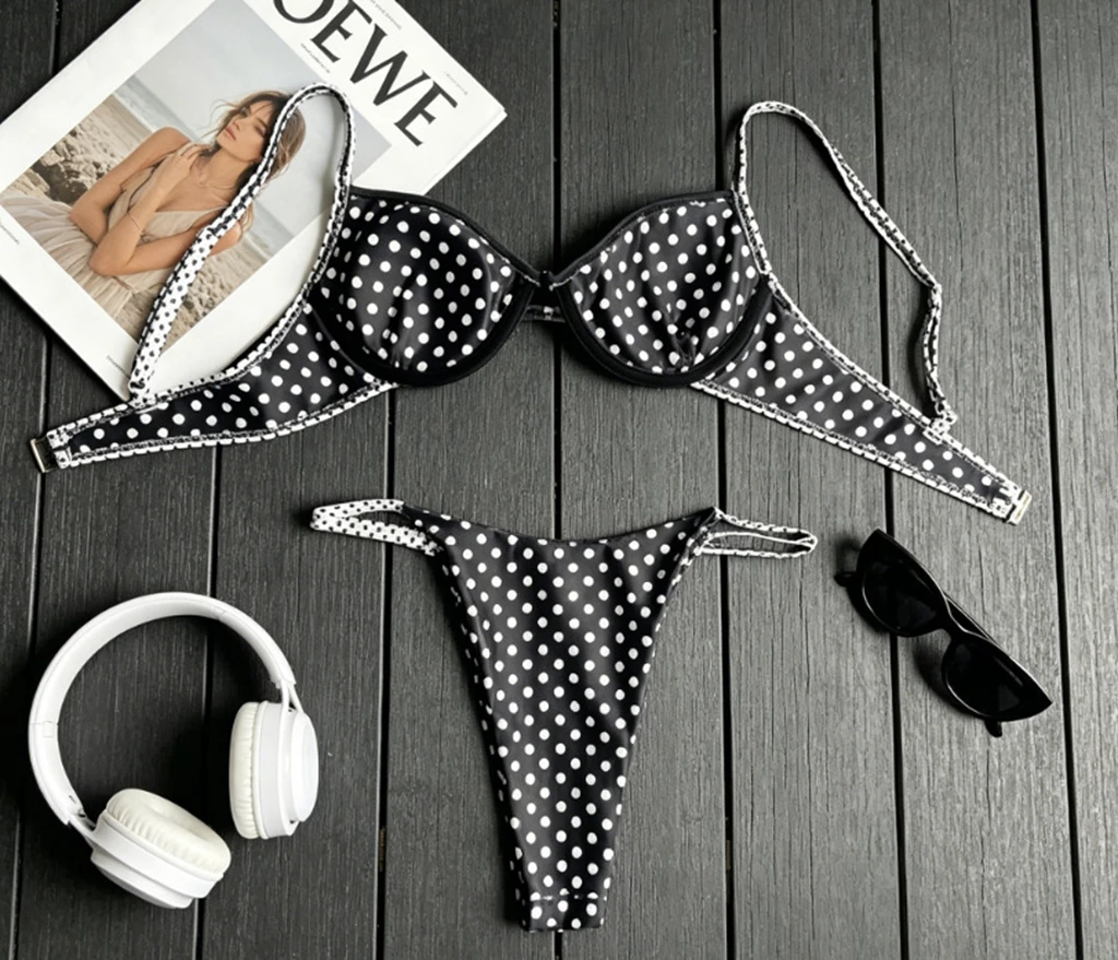 Bikini Set Sexy Women Swimsuit Push Up Swimwear Black Female Bandeau Biquini 2026 Bathing Suit Polka Dots Bodysuit Beachwear