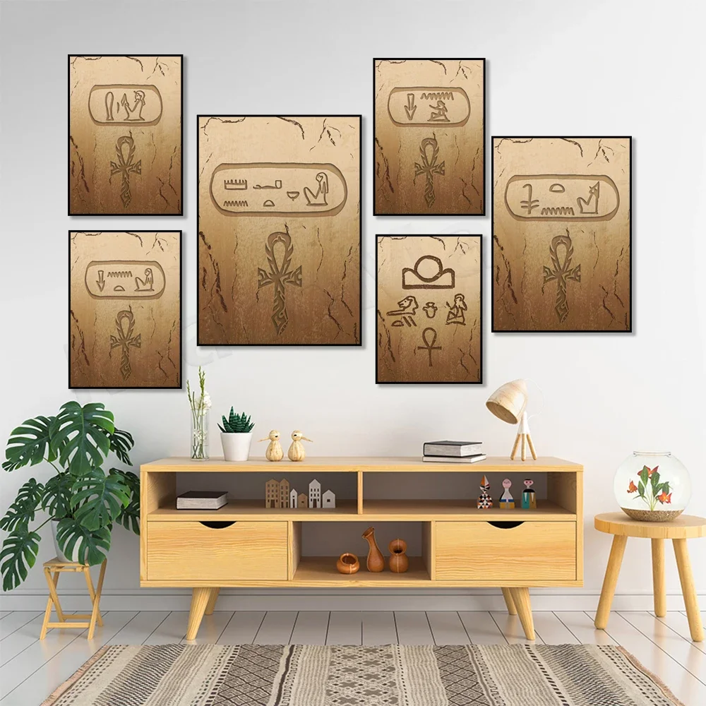 Ancient Egyptian Hieroglyphs Mural Printing Wall Art Canvas Painting Egyptian Art Poster Picture for Living Room Home Decor