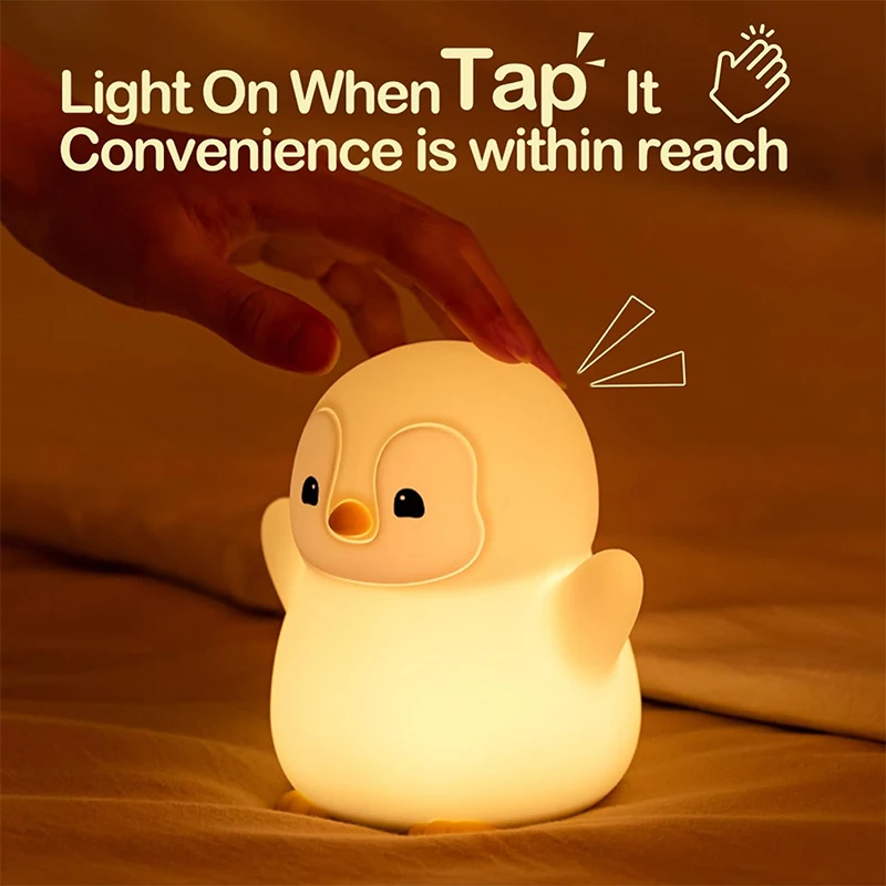NEW Penguin Night Light Silicone Nursery Sleeping Lamp Touch Control Nightlights USB Rechargeable Table Lamp for Baby Child