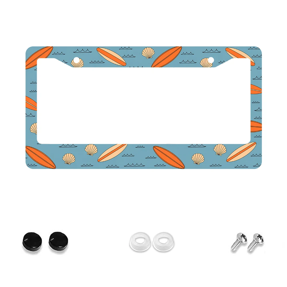 

1pc Blue Surfboard Pattern 2-Hole License Plate Frame, Aluminum Material, 6x12 Inches with Screw Set, Retro Novelty Car Decorat