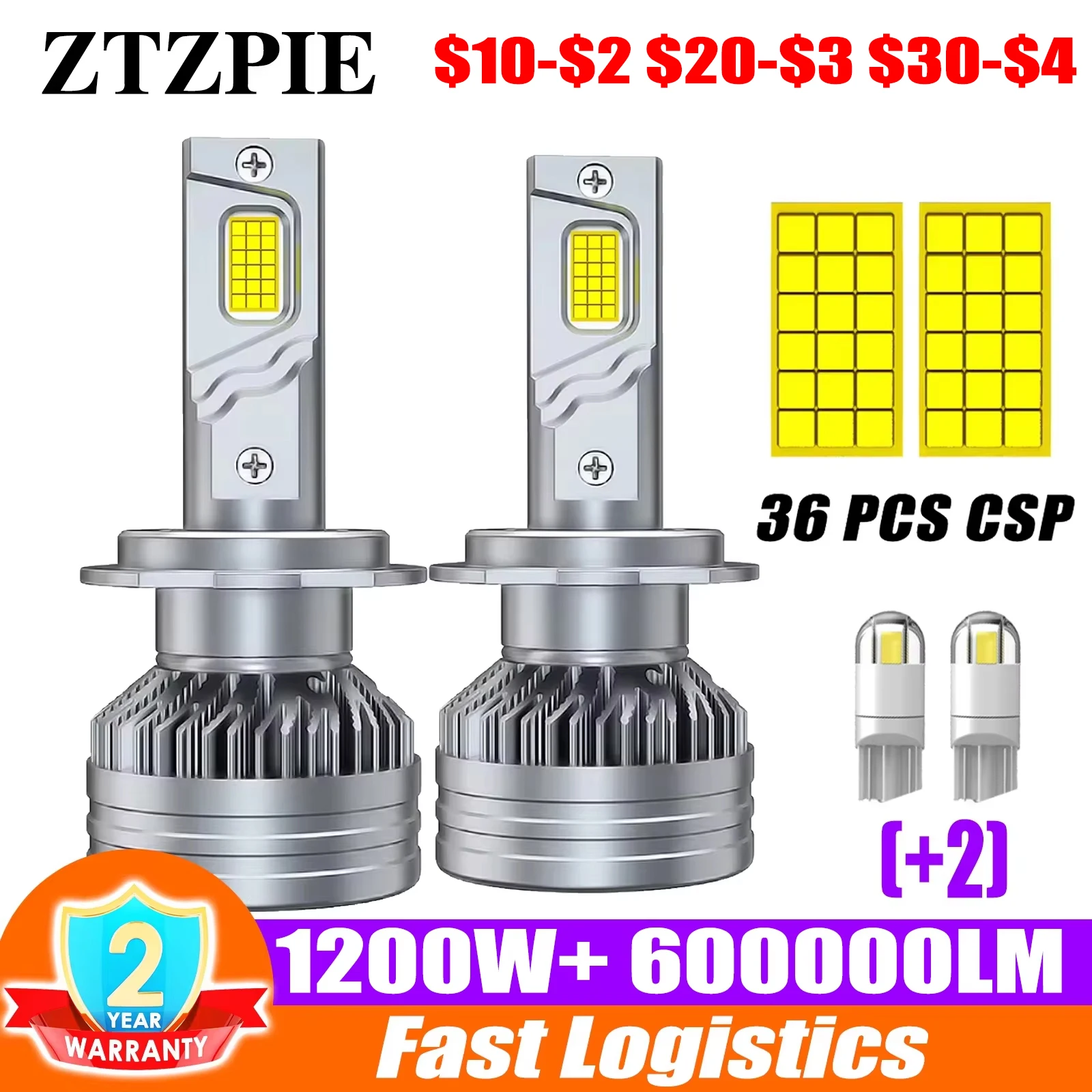 ZTZPIE 6000K LED Car Headlight Bulbs Canbus HB3 HB4 9005 9006 H1 H7 H4 H11 1200W 600000LM High Brightness Auto Fog Lamp