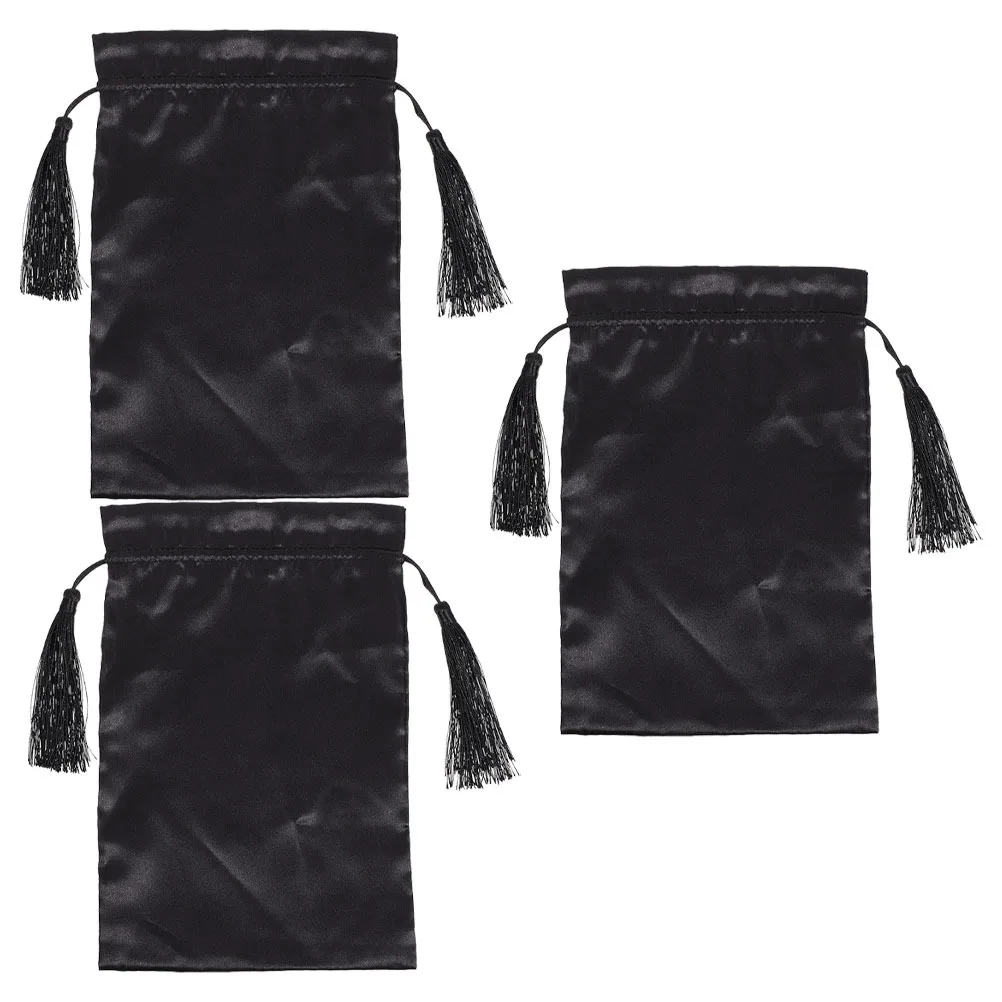 3Pcs Satin Bags Drawstring Hair Extensions Storage Pouch Travel Organizer Tassel Bag Drawstring Packaging Bag